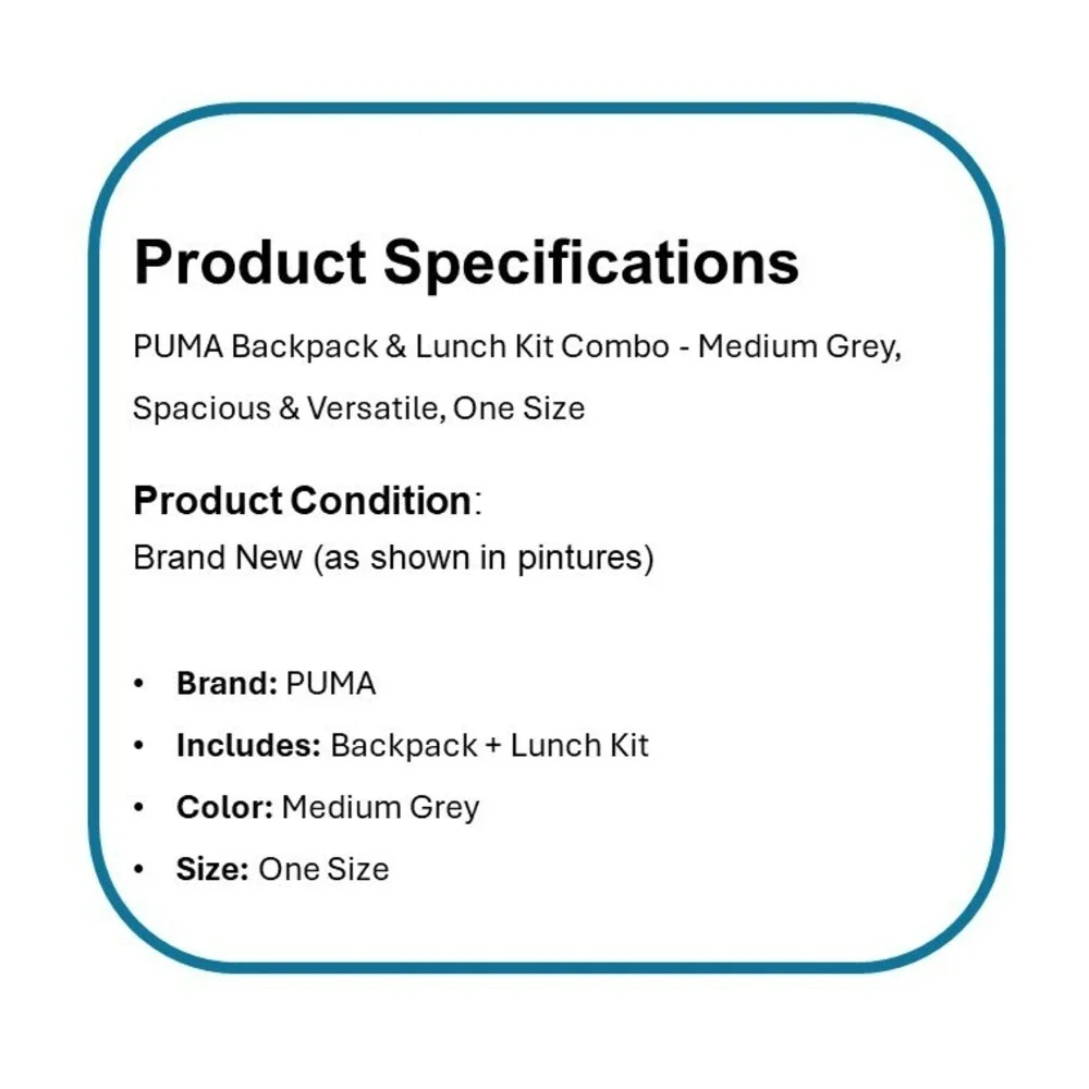 PUMA Backpack & Lunch Kit Combo Medium Grey One Size School Travel
